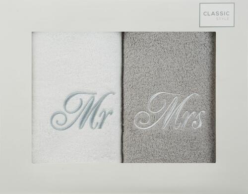 Darčekové balenie uterákov Mr & Mrs – biela, sivá 50 x 90 cm